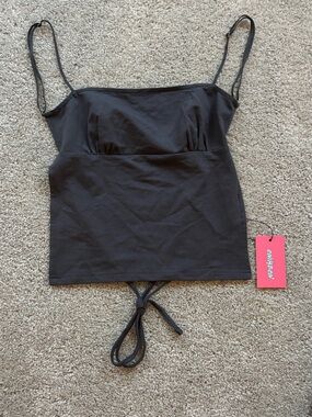 Women's Black Tied Backless Cami Tank Top